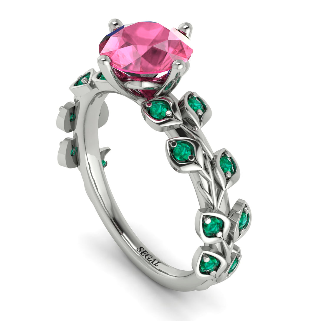 Leaves All Around White Gold Pink Moissanite Ring - Sydney 2ct No. 806